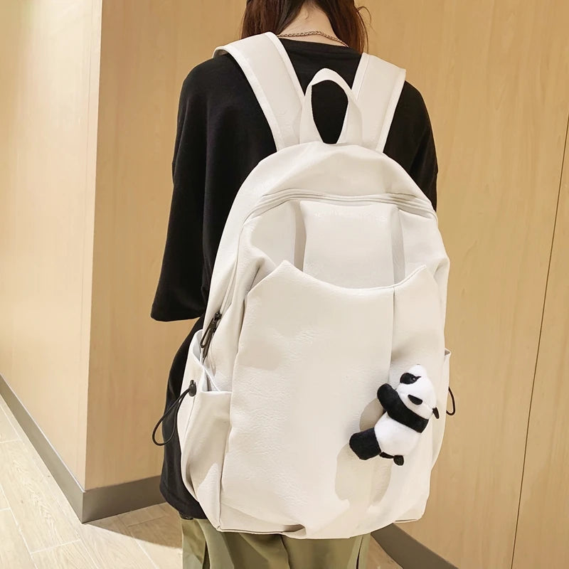 Soft Leather Big Backpack Women Solid Color Wild Trend Casual Large Capacity Ladies Travel Bag Backpack for Teenage Girls Boys