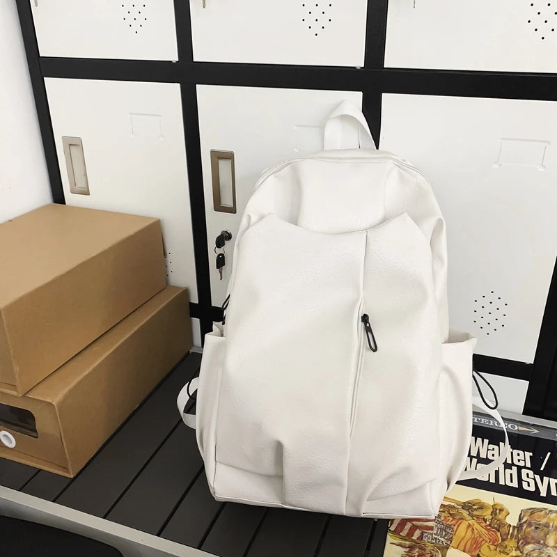 Soft Leather Big Backpack Women Solid Color Wild Trend Casual Large Capacity Ladies Travel Bag Backpack for Teenage Girls Boys