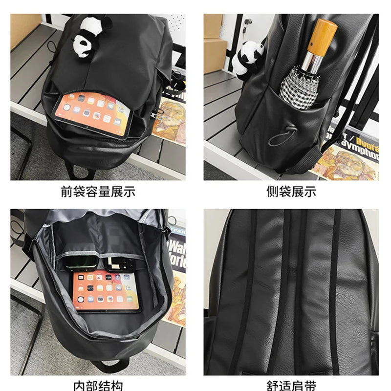 Soft Leather Big Backpack Women Solid Color Wild Trend Casual Large Capacity Ladies Travel Bag Backpack for Teenage Girls Boys