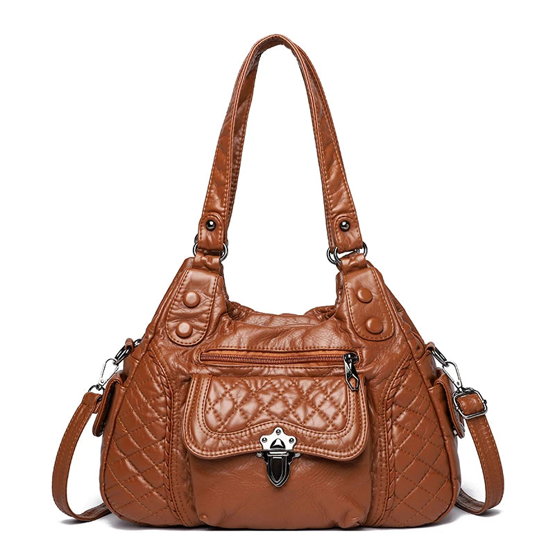 Soft Leather Luxury Handbags Women New Casual Tote Bag Designer Ladies Large Shoulder Crossbody Handbag Sac for Female Patchwork