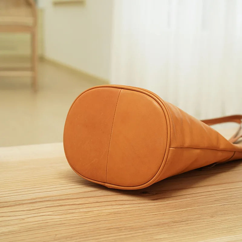 Soft Luxury Cowhide Leather Bucket Bags Commuter Elegant All-match Large Capacity Tote Shoulder Bag Female 2024 Women Handbags