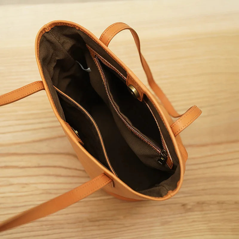 Soft Luxury Cowhide Leather Bucket Bags Commuter Elegant All-match Large Capacity Tote Shoulder Bag Female 2024 Women Handbags