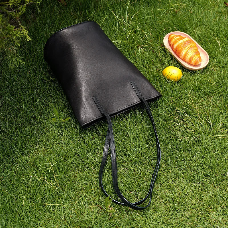 Soft Luxury Cowhide Leather Bucket Bags Commuter Elegant All-match Large Capacity Tote Shoulder Bag Female 2024 Women Handbags