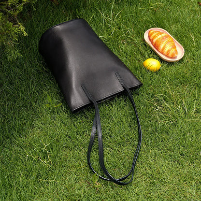 Soft Luxury Cowhide Leather Bucket Bags Commuter Elegant All-match Large Capacity Tote Shoulder Bag Female 2024 Women Handbags