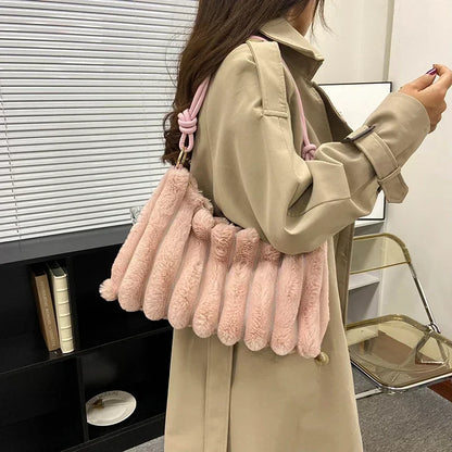 Soft Plush Shoulder Bags For Women 2022 Winter New Designer Purses And Handbags Luxury Underarm Hobo Tote Large Capacity Fur Bag
