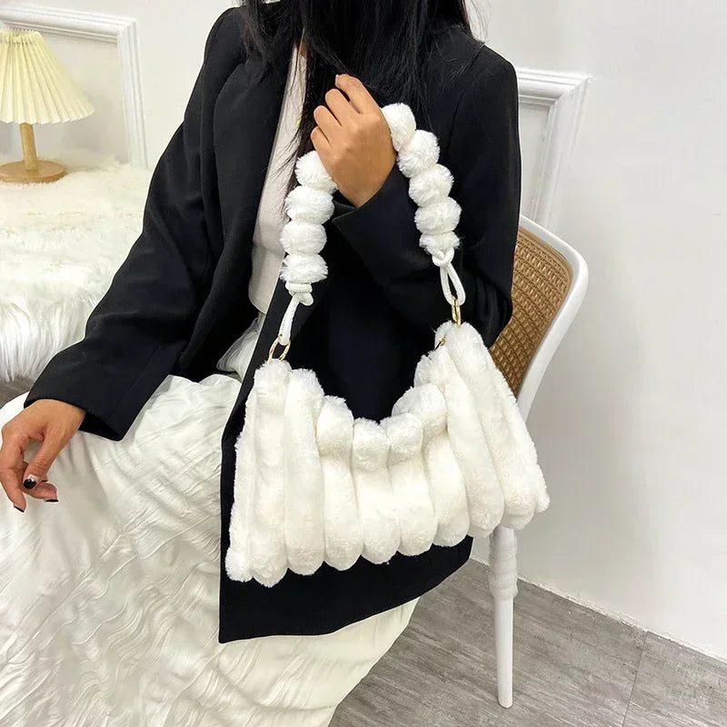 Soft Plush Shoulder Bags For Women 2022 Winter New Designer Purses And Handbags Luxury Underarm Hobo Tote Large Capacity Fur Bag