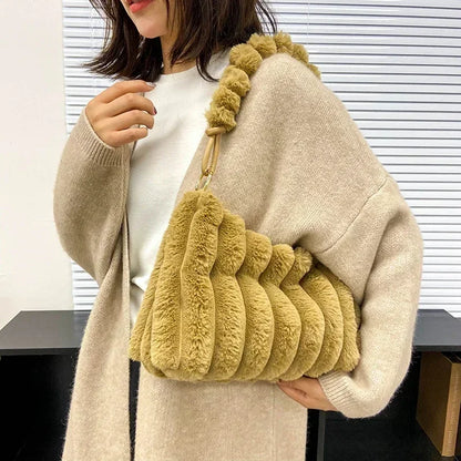 Soft Plush Shoulder Bags For Women 2022 Winter New Designer Purses And Handbags Luxury Underarm Hobo Tote Large Capacity Fur Bag