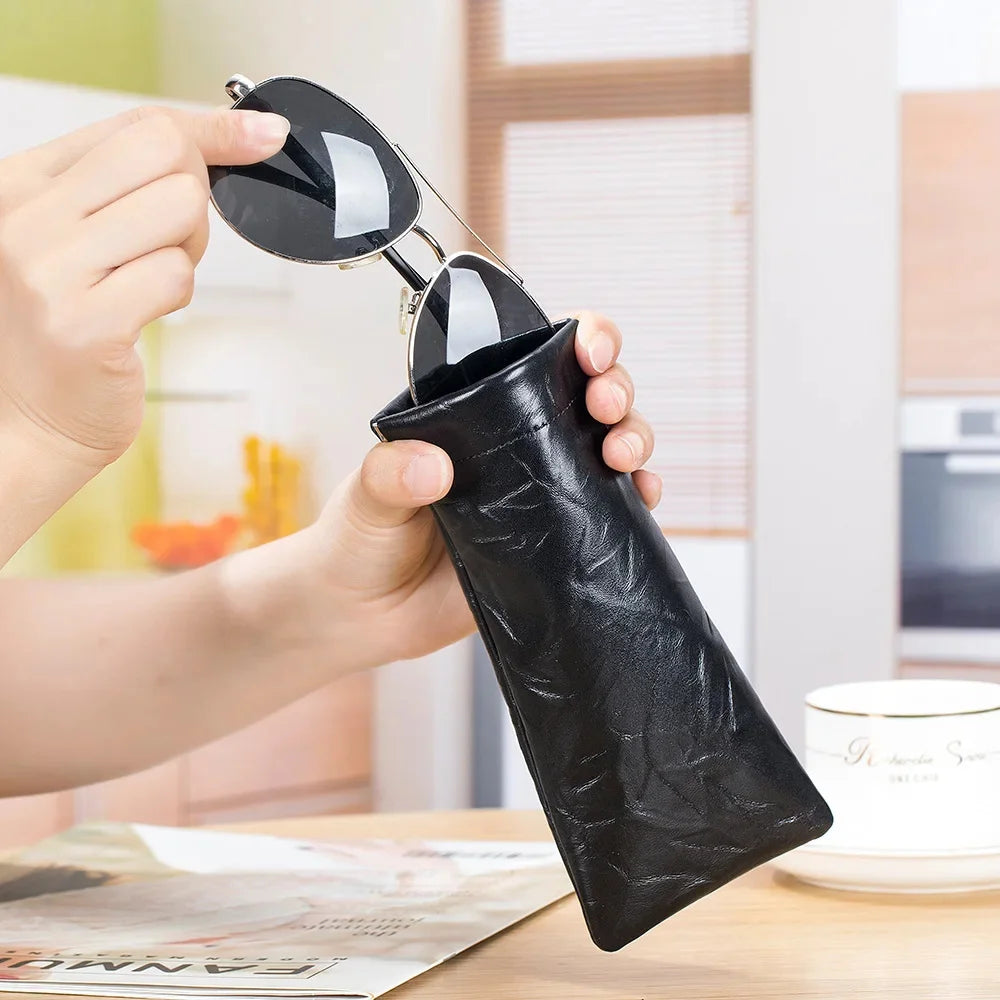 Soft Sunglasses Case Squeeze Top Leather Glasses Lightweight Spring Storage Eyeglass Pouch Holder