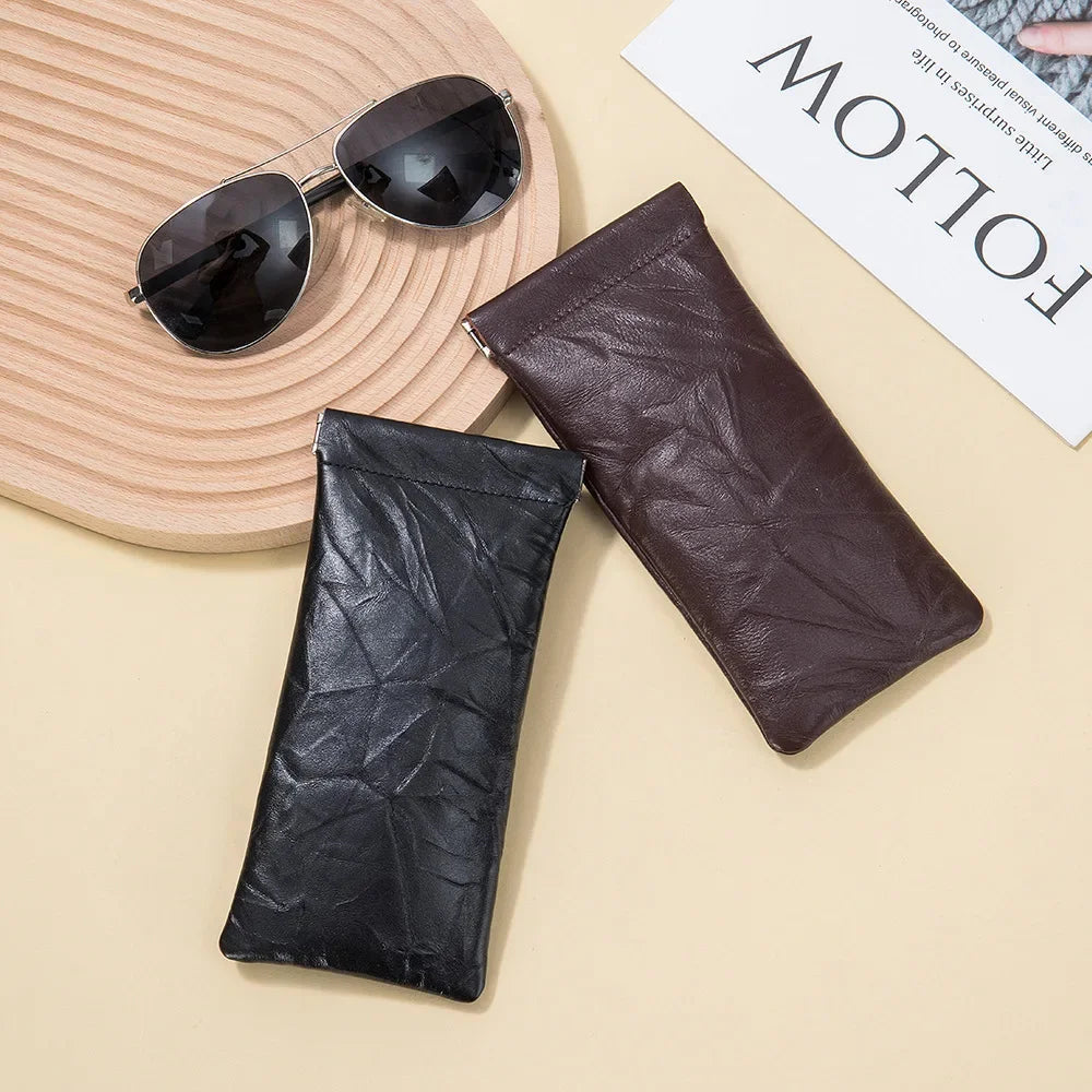 Soft Sunglasses Case Squeeze Top Leather Glasses Lightweight Spring Storage Eyeglass Pouch Holder