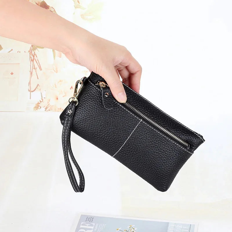 Soft Versatile Day Clutches Genuine Leather Zipper Large Wristlet Women's Clutch Bag Purse Wallet