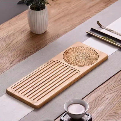Solid Bamboo Wood Tea Tray Rattan Mat Rectangle Serving Table Plate Storage Dish for Hotel Tea Plate Accessories Saucer