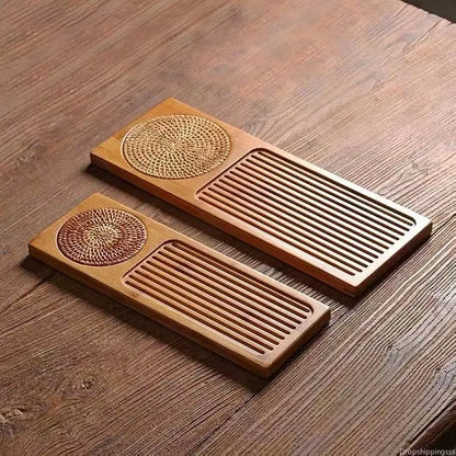Solid Bamboo Wood Tea Tray Rattan Mat Rectangle Serving Table Plate Storage Dish for Hotel Tea Plate Accessories Saucer