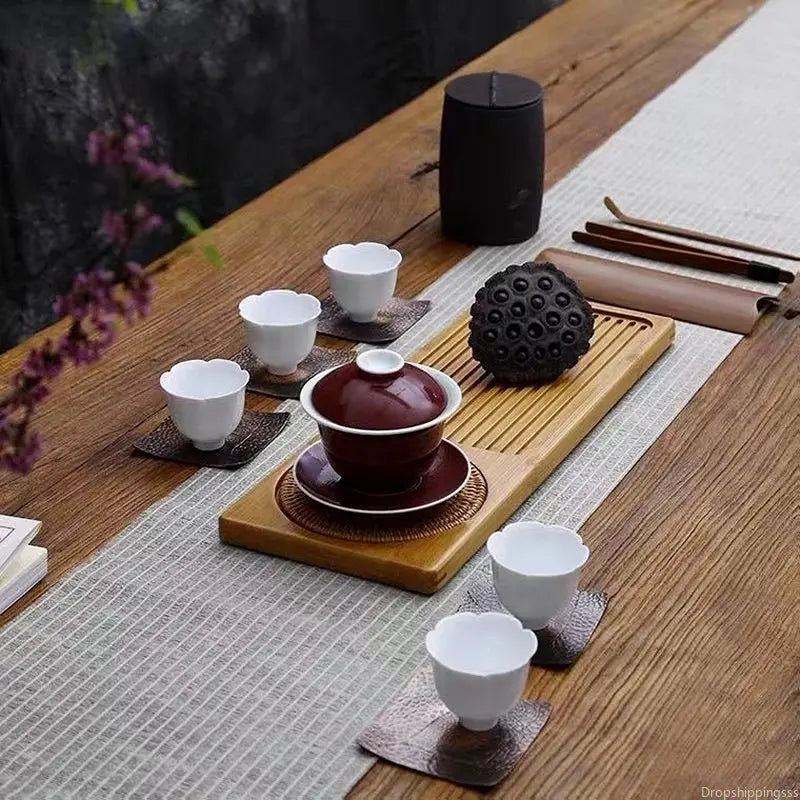 Solid Bamboo Wood Tea Tray Rattan Mat Rectangle Serving Table Plate Storage Dish for Hotel Tea Plate Accessories Saucer
