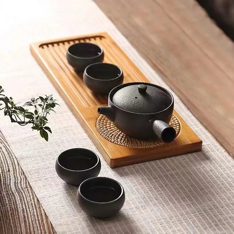 Solid Bamboo Wood Tea Tray Rattan Mat Rectangle Serving Table Plate Storage Dish for Hotel Tea Plate Accessories Saucer