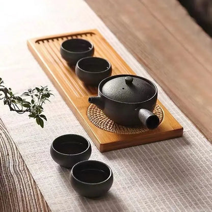 Solid Bamboo Wood Tea Tray Rattan Mat Rectangle Serving Table Plate Storage Dish for Hotel Tea Plate Accessories Saucer