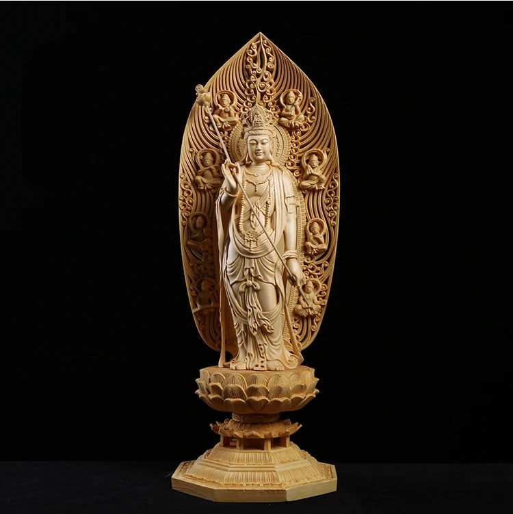 Solid Bodhisattva Buddha Statue Wood Carving East 3 Gods For Home Buddhist Folk Crafts