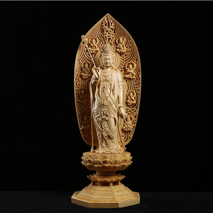 Solid Bodhisattva Buddha Statue Wood Carving East 3 Gods For Home Buddhist Folk Crafts
