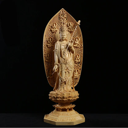 Solid Bodhisattva Buddha Statue Wood Carving East 3 Gods For Home Buddhist Folk Crafts