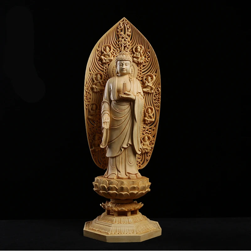 Solid Bodhisattva Buddha Statue Wood Carving East 3 Gods For Home Buddhist Folk Crafts