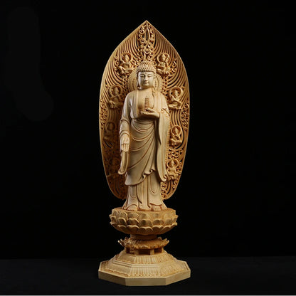 Solid Bodhisattva Buddha Statue Wood Carving East 3 Gods For Home Buddhist Folk Crafts