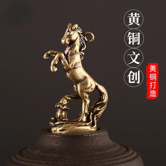 Solid Brass Horse Figurines Miniature Simulation Animal Toy Desk Ornament Antique Copper Crafts Home Decor Feng Shui Statue