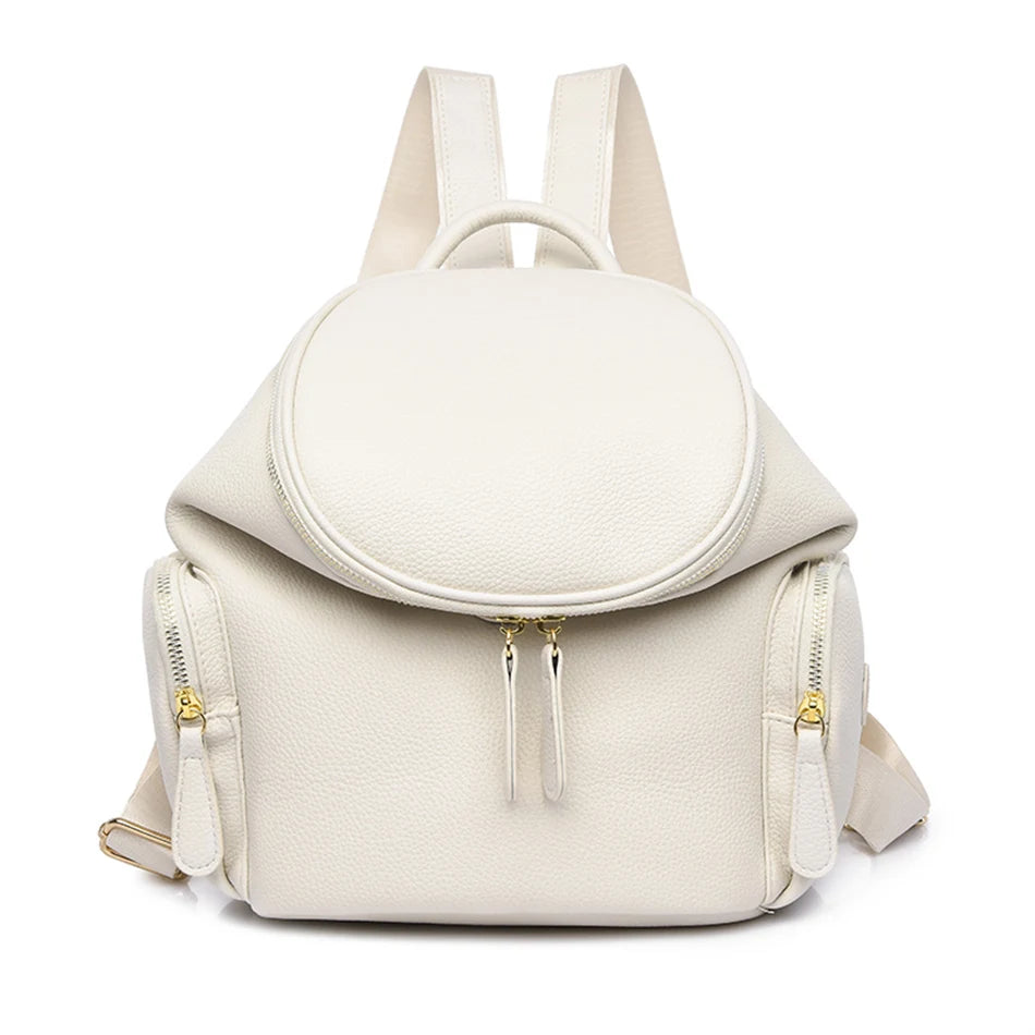 Solid Color Backpacks Purses 2022 PU Leather Female Large Capacity Rucksack Mochilas High Quality Ladies Bookbags for Teen Girls