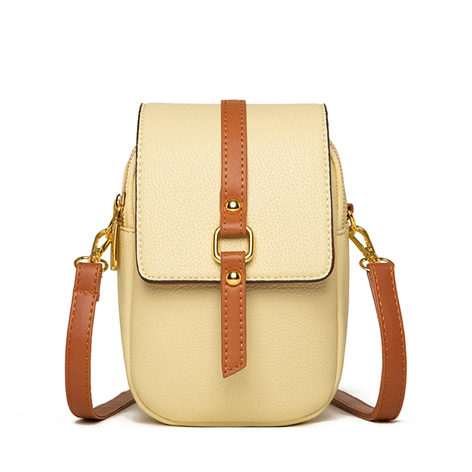 Solid Color Cell Phone Mini Bag Women Pu Leather Shoulder Messenger Small Bags High Quality Ladies Shopper Handbags and Purses