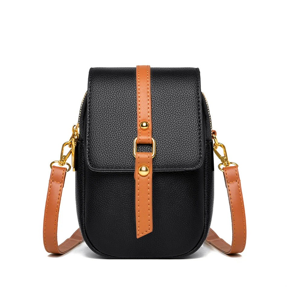 Solid Color Cell Phone Mini Bag Women Pu Leather Shoulder Messenger Small Bags High Quality Ladies Shopper Handbags and Purses