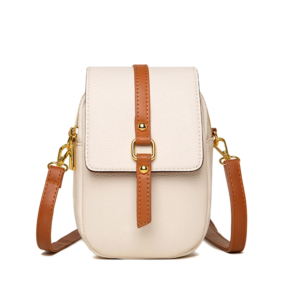 Solid Color Cell Phone Mini Bag Women Pu Leather Shoulder Messenger Small Bags High Quality Ladies Shopper Handbags and Purses