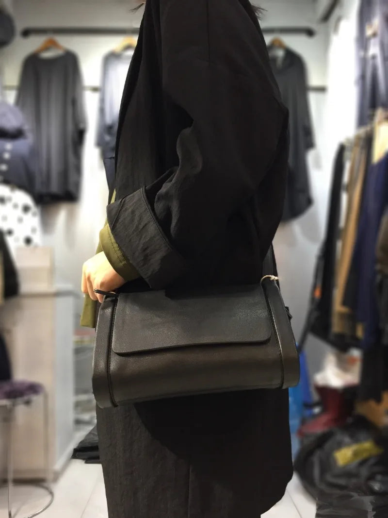 Solid Color Genuine Leather Crossbody Bag All-match Cowhide Single Shoulder Handbags Casual Commuter Versatile Bolsas Mujer