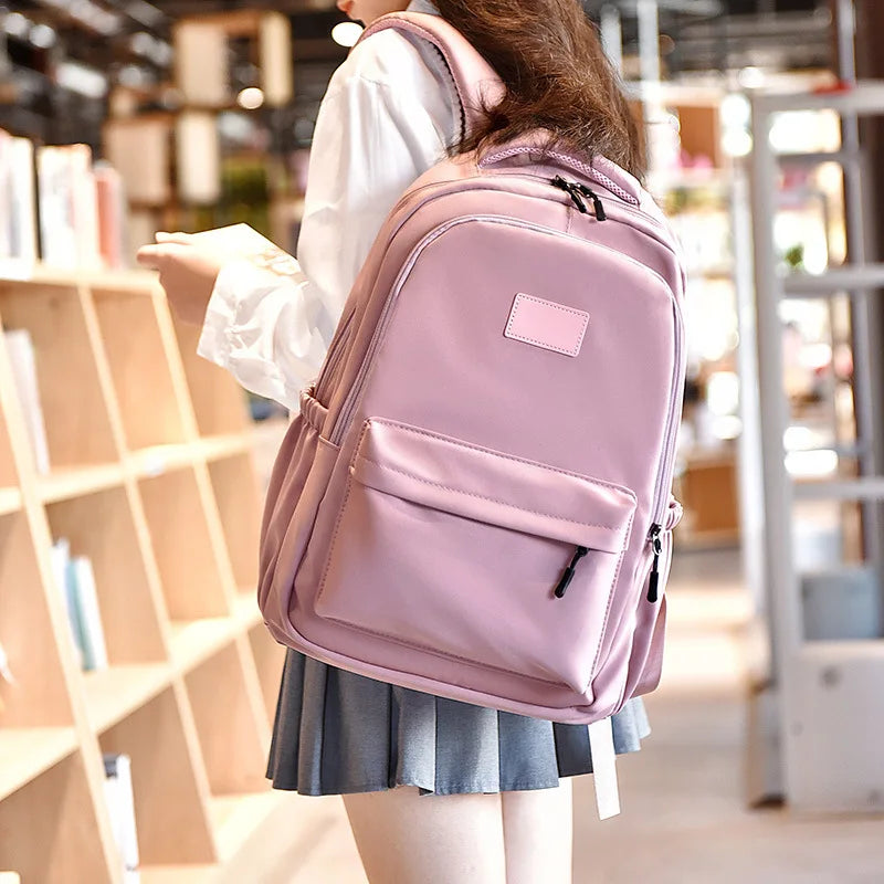 Solid Color Junior School Student Backpacks Fashion Simple Boys Girls School Bags Large Capacity Trend Travel Woman Men Bookbag