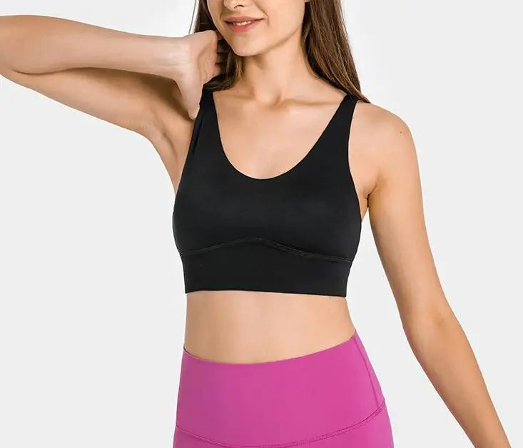 Solid Color Women Fitness Sporty Bra Top Gym backless Athletic Back Cutout Cross Tight Workout Soft With Chest Pad