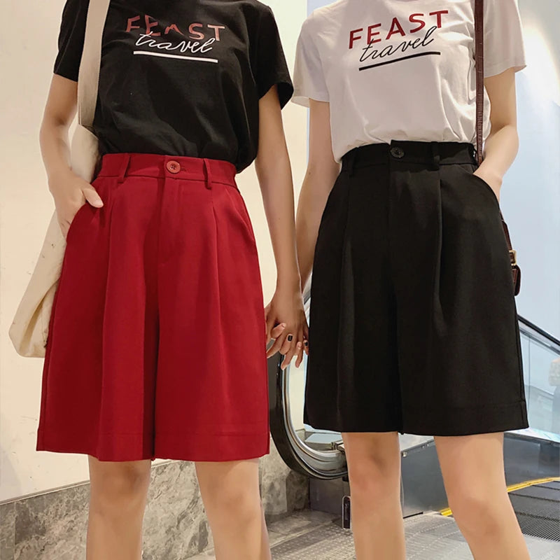 Solid Shorts Plus Size Women Girl Summer Stretch Knee Length Bestie Bosom Friend Shorts Loose Trousers OL Office Pantacourt