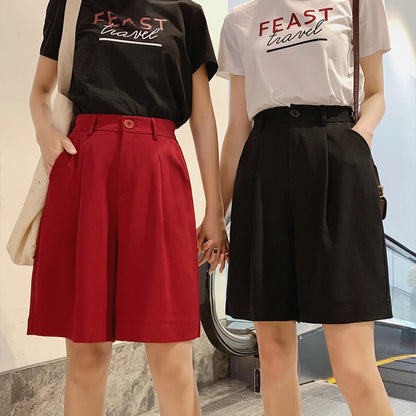 Solid Shorts Plus Size Women Girl Summer Stretch Knee Length Bestie Bosom Friend Shorts Loose Trousers OL Office Pantacourt