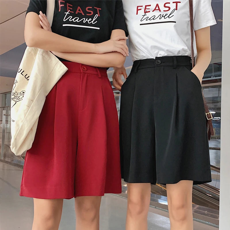 Solid Shorts Plus Size Women Girl Summer Stretch Knee Length Bestie Bosom Friend Shorts Loose Trousers OL Office Pantacourt