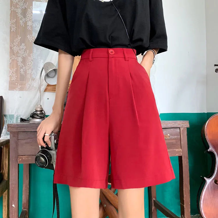 Solid Shorts Plus Size Women Girl Summer Stretch Knee Length Bestie Bosom Friend Shorts Loose Trousers OL Office Pantacourt