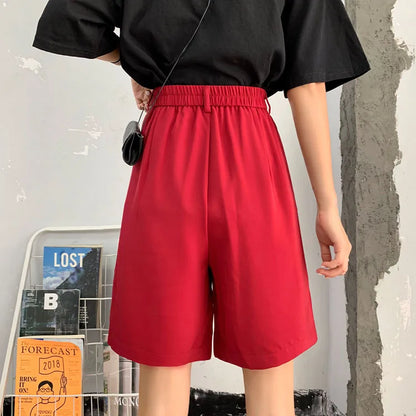 Solid Shorts Plus Size Women Girl Summer Stretch Knee Length Bestie Bosom Friend Shorts Loose Trousers OL Office Pantacourt