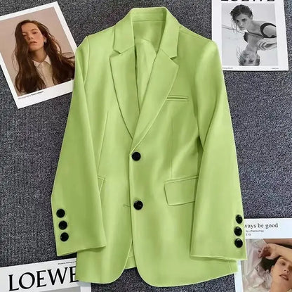 Solid Simple Notched Loose Coat Small Suit Jacket For Women's Spring New Double Breasted Elegant Blazers
