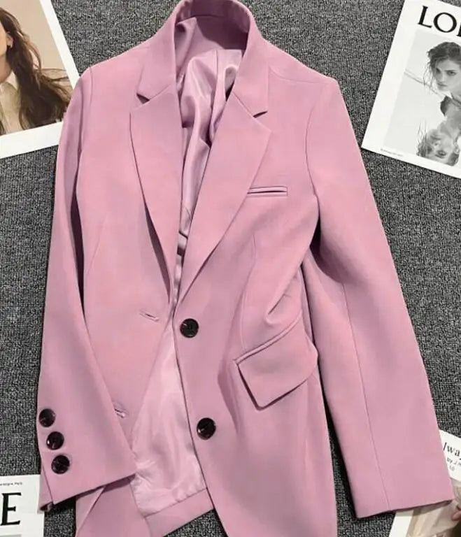 Solid Simple Notched Loose Coat Small Suit Jacket For Women's Spring New Double Breasted Elegant Blazers