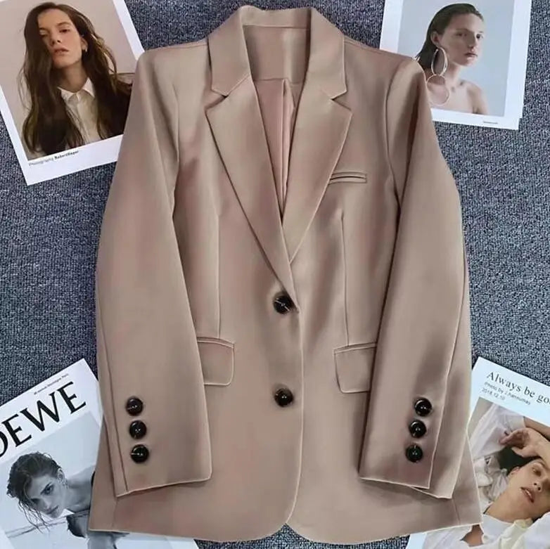 Solid Simple Notched Loose Coat Small Suit Jacket For Women's Spring New Double Breasted Elegant Blazers