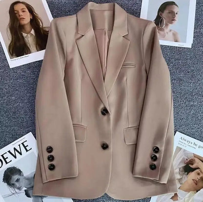 Solid Simple Notched Loose Coat Small Suit Jacket For Women's Spring New Double Breasted Elegant Blazers