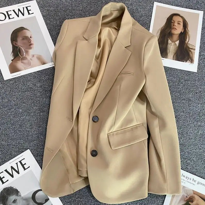 Solid Simple Notched Loose Coat Small Suit Jacket For Women's Spring New Double Breasted Elegant Blazers