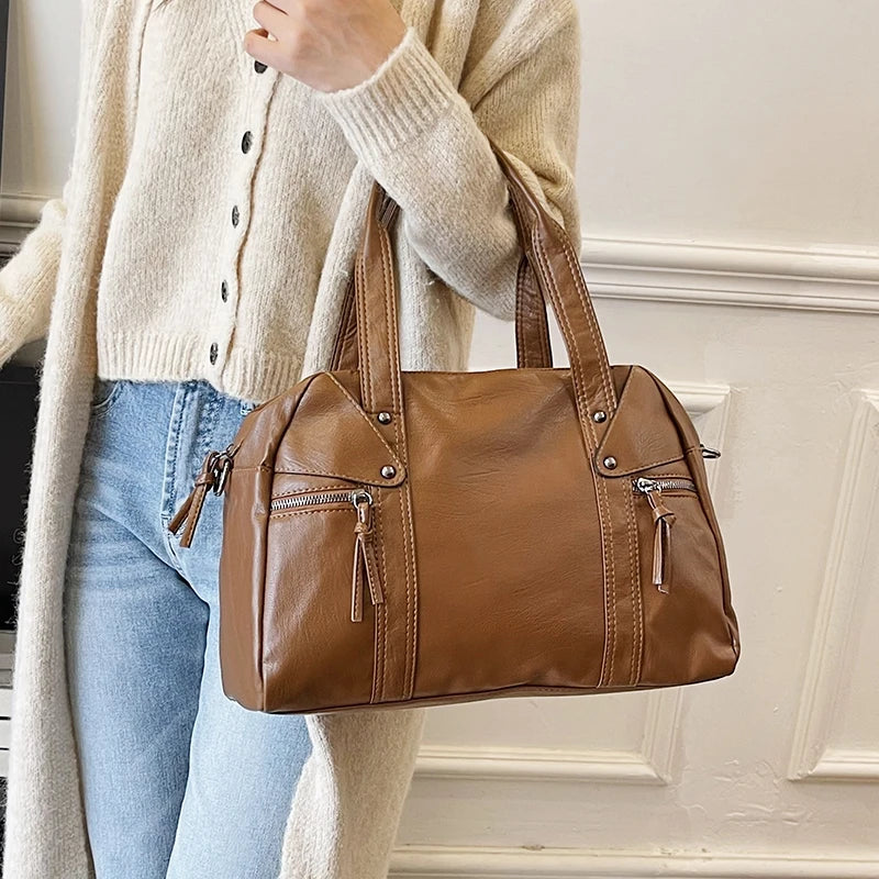 Solid Soft Leather Small Crossbody Bags for Women 2023 Fashion Simple Messenger Bag Designer Casual Shoulder Bag Sac A Main