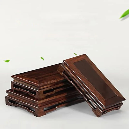 Solid Wood African Ebony Square Rectangular Ornament Vase, Teapot, Buddha Statue, Jade Head, Bonsai, Ming Style, Wooden Base