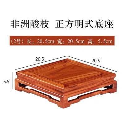 Solid Wood African Ebony Square Rectangular Ornament Vase, Teapot, Buddha Statue, Jade Head, Bonsai, Ming Style, Wooden Base