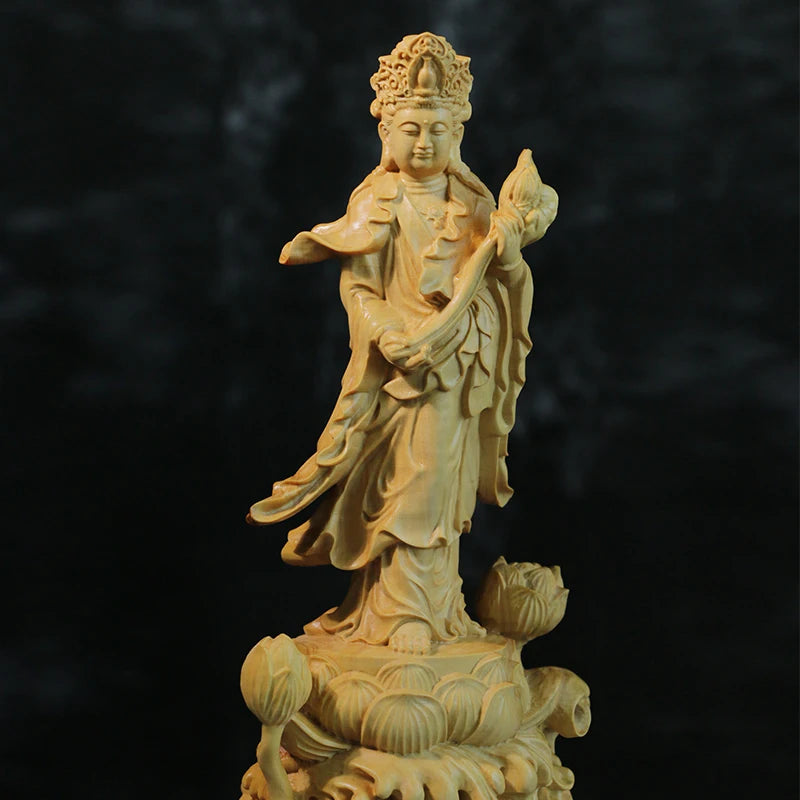 Solid Wood Amitabha & Avalokitesvara Trio Sculpture, Cherished Buddhist Saints, Captivating Boxwood Artistry for Serene Home