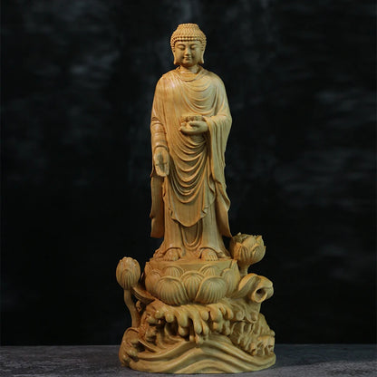 Solid Wood Amitabha & Avalokitesvara Trio Sculpture, Cherished Buddhist Saints, Captivating Boxwood Artistry for Serene Home