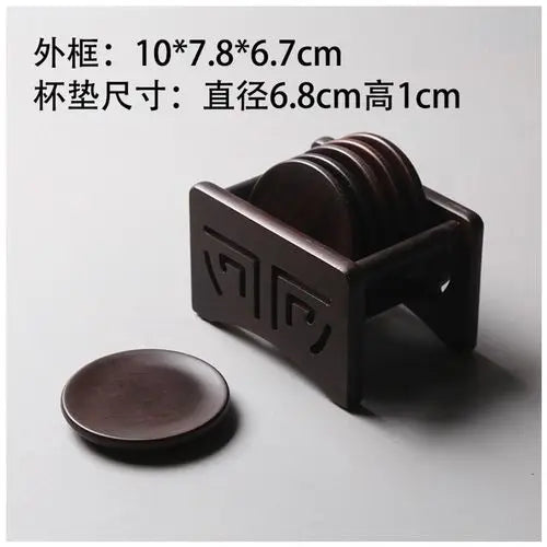 Solid Wood Black Sandalwood Square and Circular Cup Cushion Set, Kungfu Heat Insulation Pad, Tea Cup and Saucer, Tea Accessories