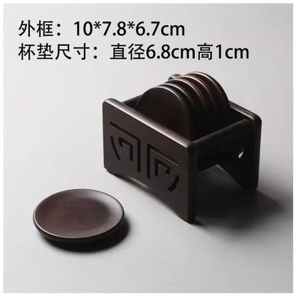Solid Wood Black Sandalwood Square and Circular Cup Cushion Set, Kungfu Heat Insulation Pad, Tea Cup and Saucer, Tea Accessories