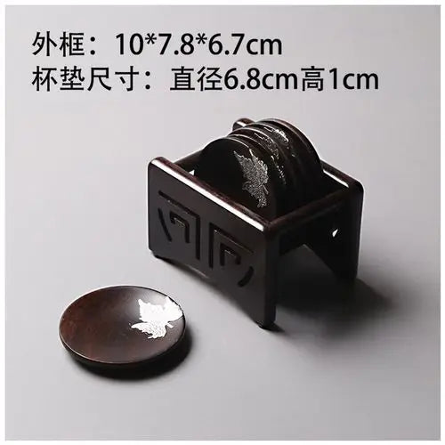 Solid Wood Black Sandalwood Square and Circular Cup Cushion Set, Kungfu Heat Insulation Pad, Tea Cup and Saucer, Tea Accessories